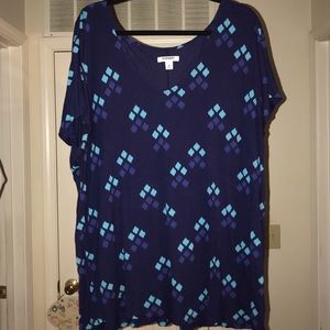 Diamond print navy blue short sleeve top